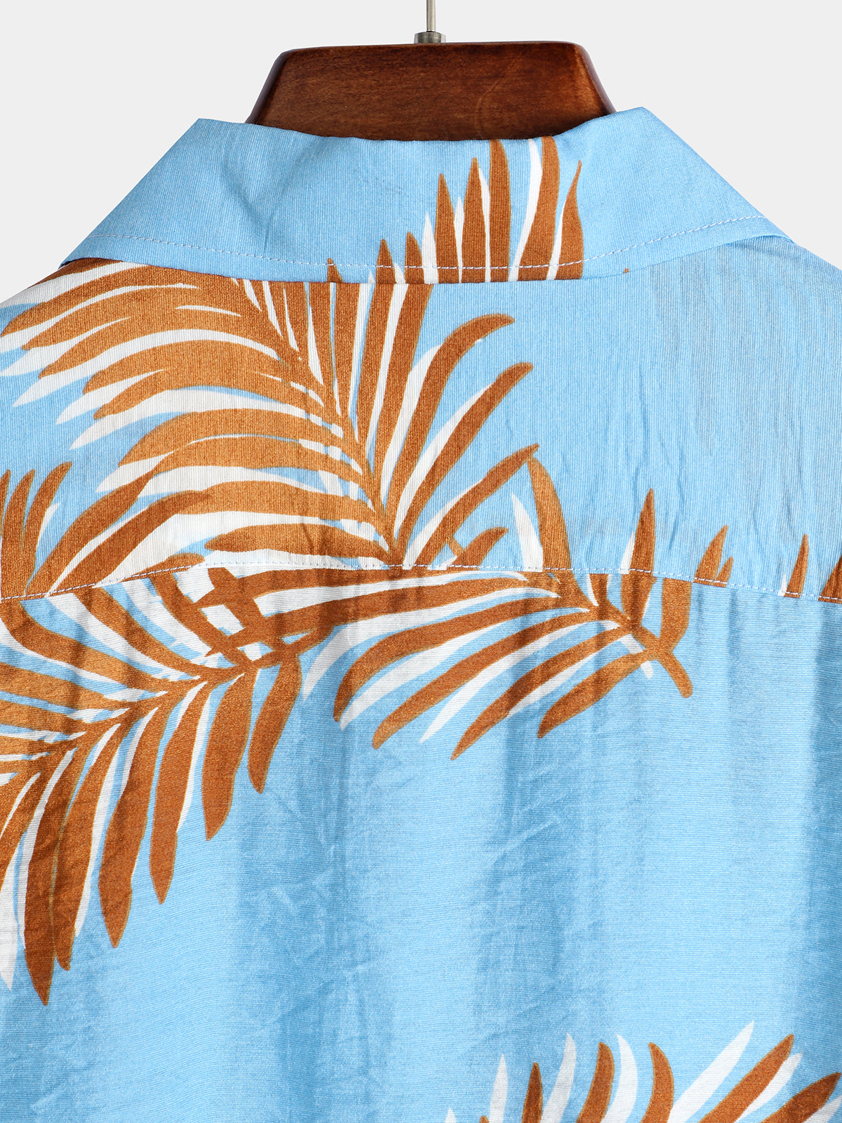 Men's Blue Tropical Leaves Print Pocket Short Sleeve Shirt