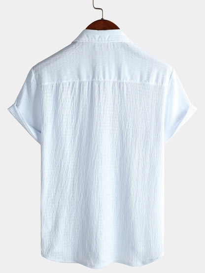 Men's Summer Solid Color Pocket Casual Short Sleeve Shirt