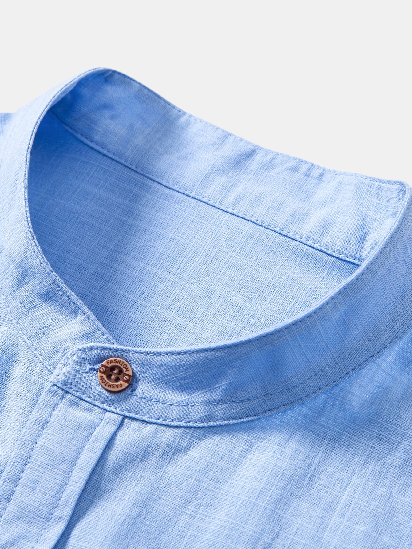 Short Sleeve Linen Look Stand Collar Shirt