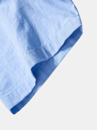 Short Sleeve Linen Look Stand Collar Shirt