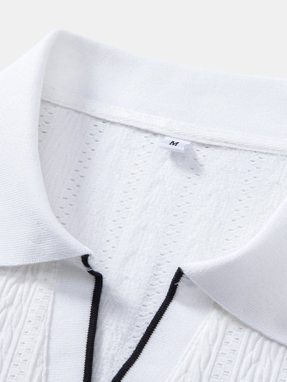 Geometric Jacquard Johnny Collar Polo