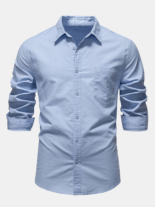 Long Sleeve Linen Cotton Blend Shirt With Pocket