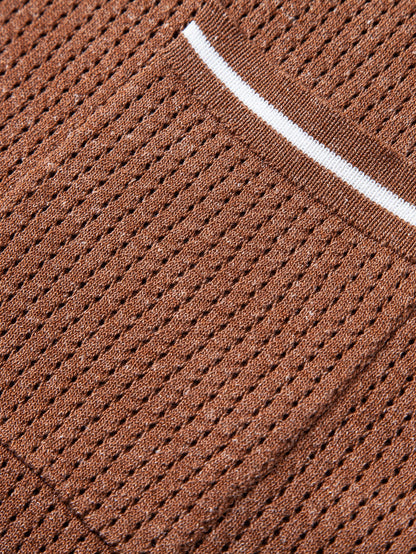 Contrast Stripe Trim Pocket Johnny Collar Knit Polo