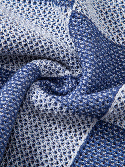 Checkerboard Crocheted Zipper Knit Polo