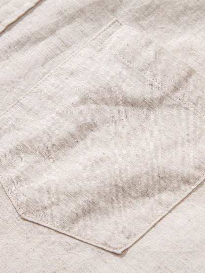 Long Sleeve Linen Cotton Blend Shirt With Pocket