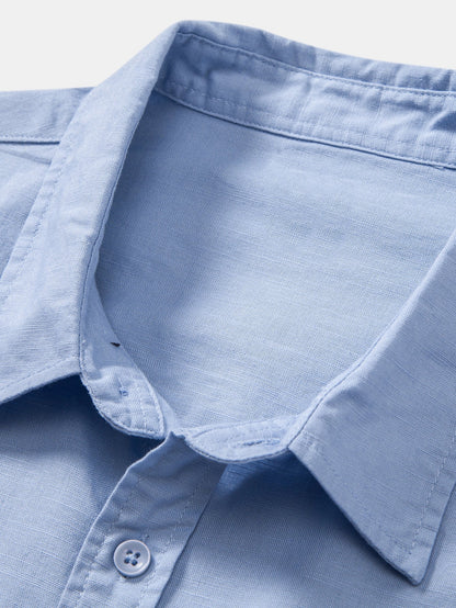 Long Sleeve Linen Cotton Blend Shirt With Pocket