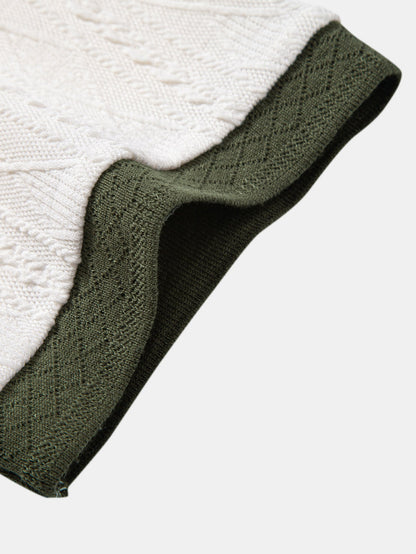 Contrast Collar Geometric Jacquard Knit Polo