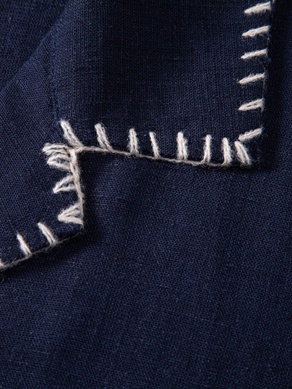 Contrast Stitching Linen Rayon Blend Cuban Shirt