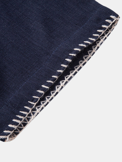 Contrast Stitching Linen Rayon Blend Cuban Shirt