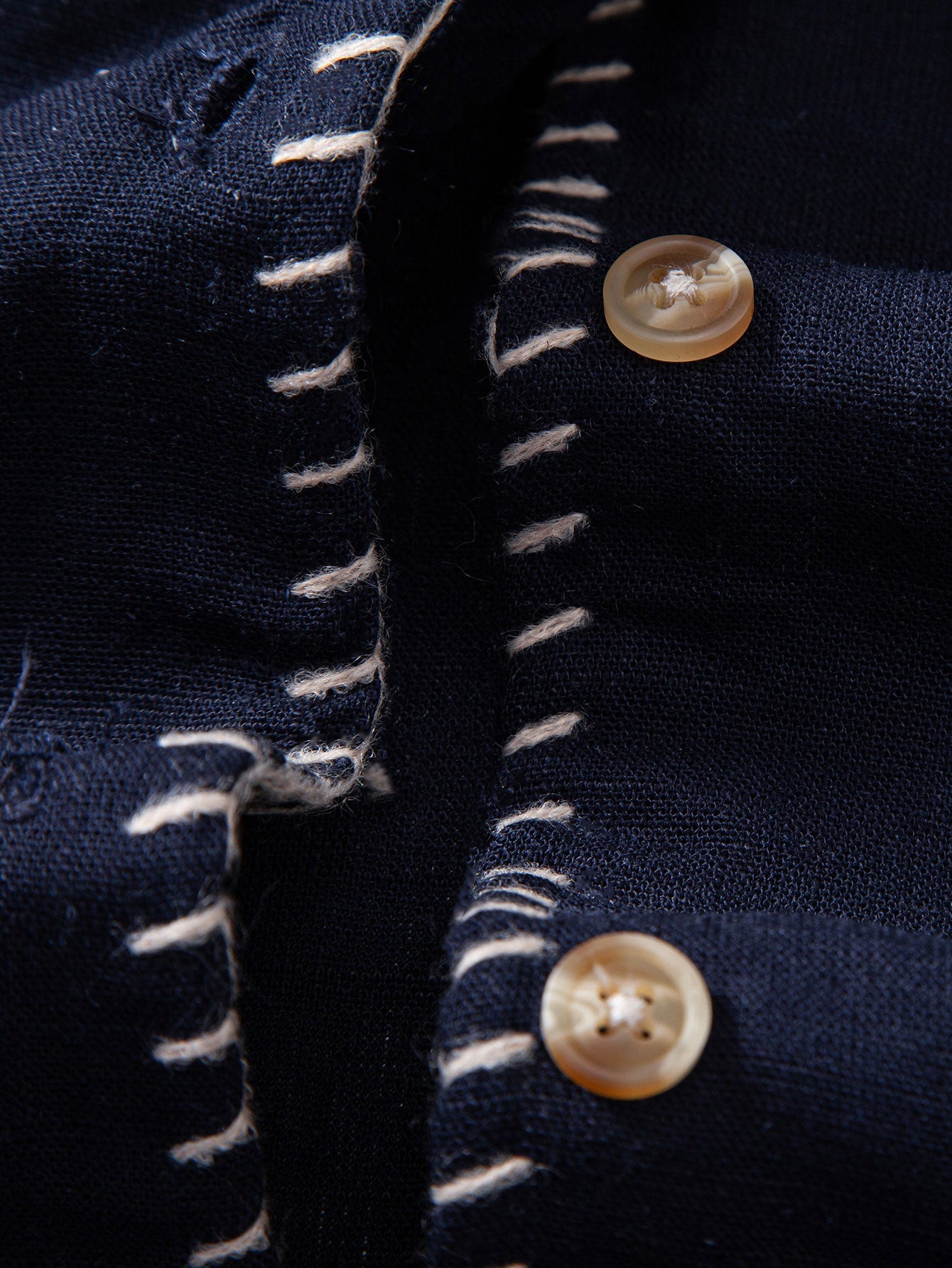 Contrast Stitching Linen Rayon Blend Cuban Shirt