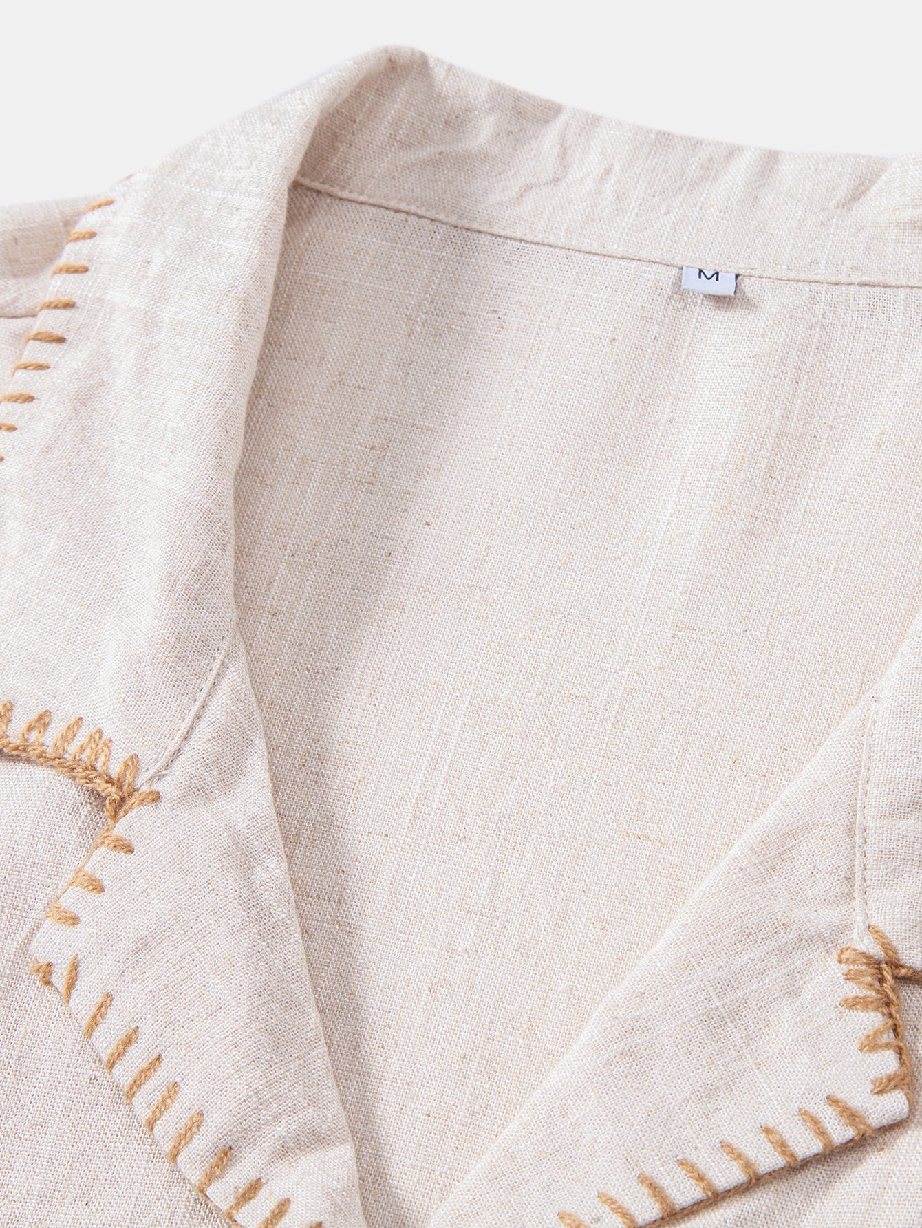 Contrast Stitching Linen Rayon Blend Cuban Shirt