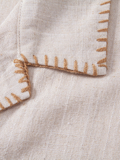 Contrast Stitching Linen Rayon Blend Cuban Shirt