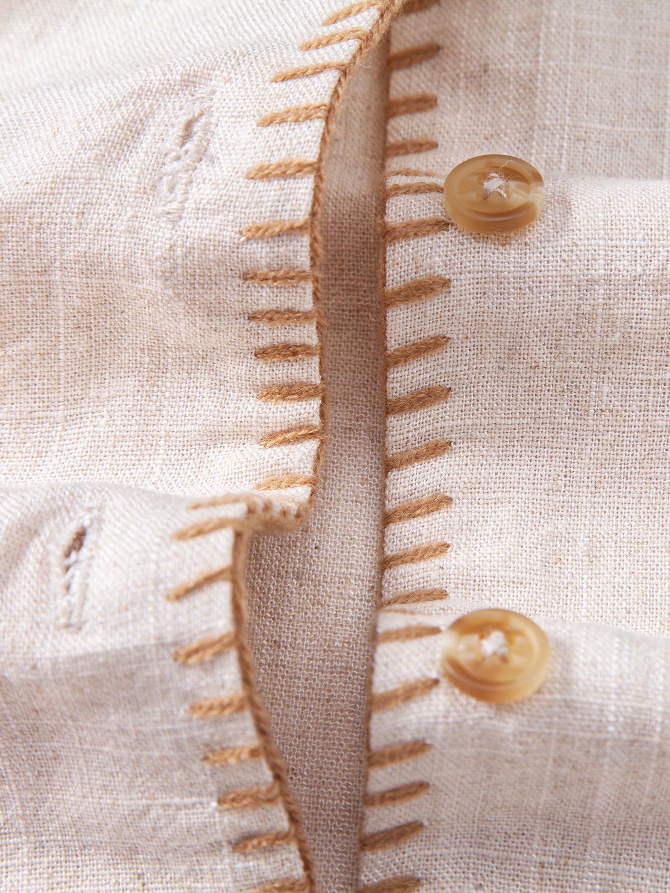 Contrast Stitching Linen Rayon Blend Cuban Shirt