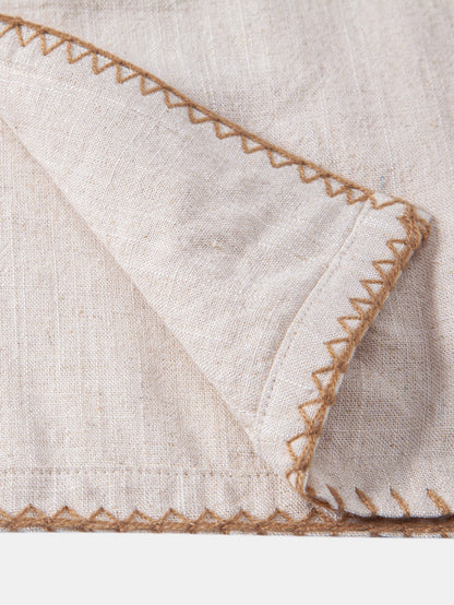Contrast Stitching Linen Rayon Blend Cuban Shirt