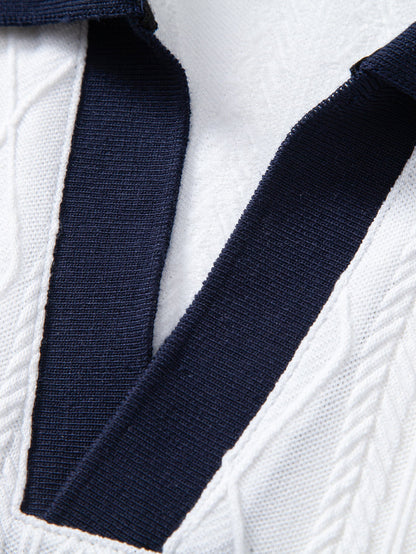 Contrast Geometry Jacquard Knit Polo