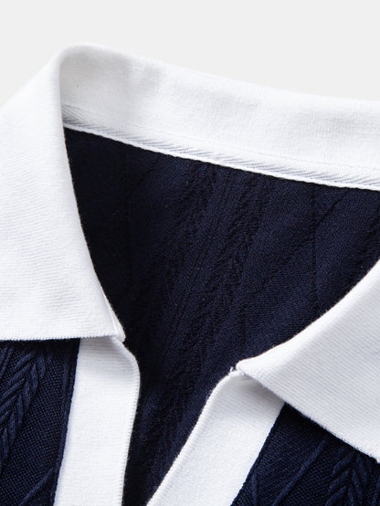 Contrast Geometry Jacquard Knit Polo