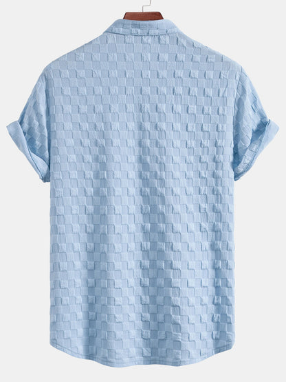 Checkerboard Jacquard Stand Collar Shirt