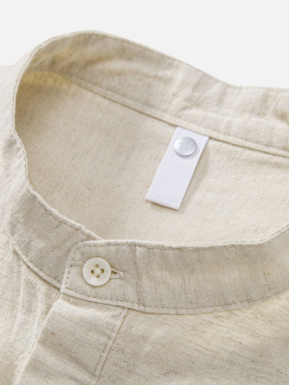 Half Open Collar Linen Shirt
