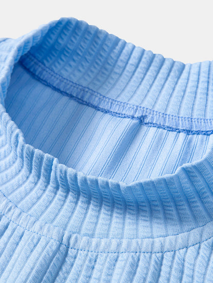 3 Pieces Ribbed  Mock Neck T-Shirt