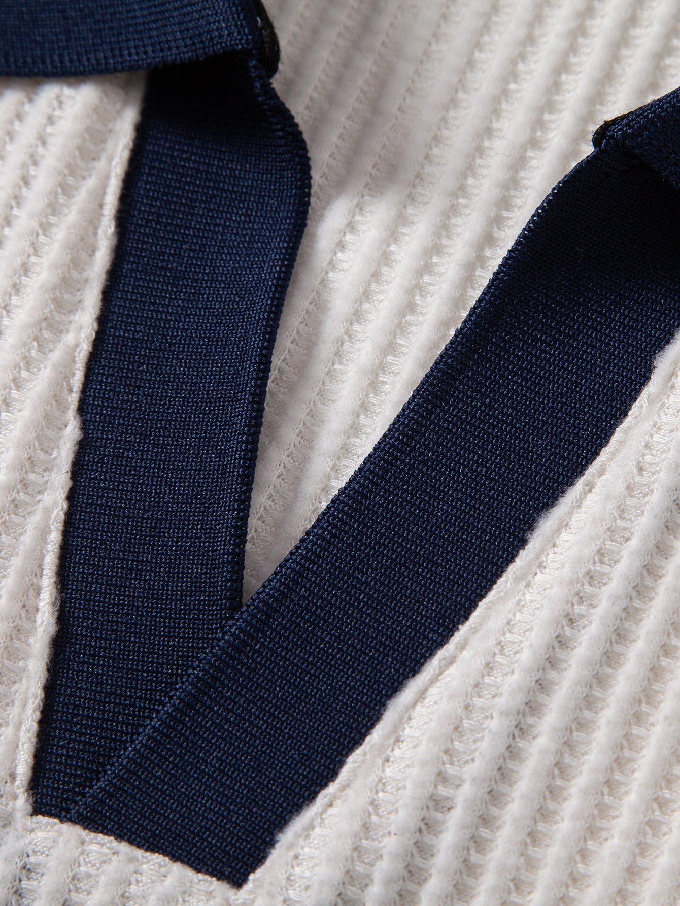 Contrast Knit Waffle Johnny Collar Polo