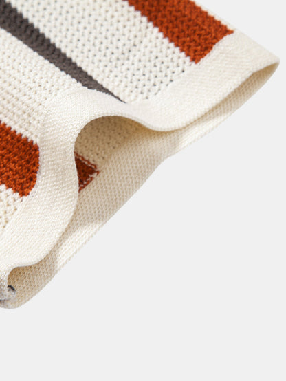 Striped Knit Johnny Collar Polo