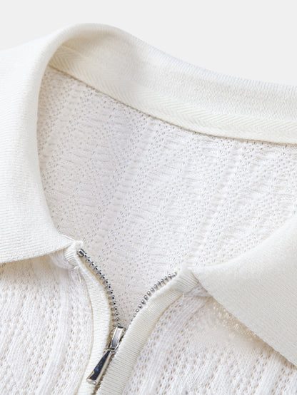 Wheat Ear Jacquard Zipper Knit Polo