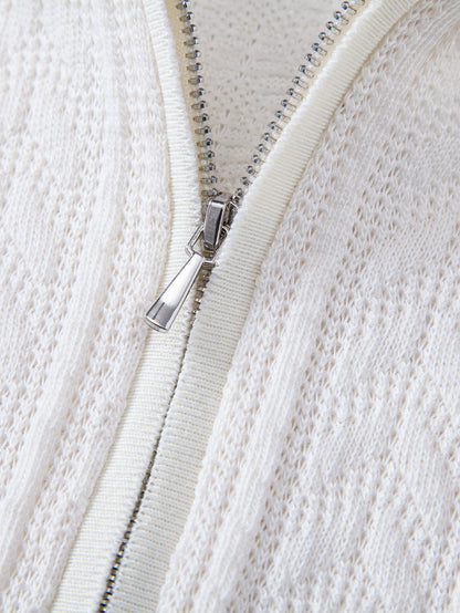 Wheat Ear Jacquard Zipper Knit Polo