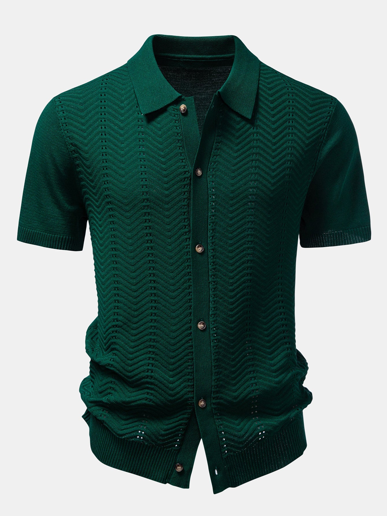 Textured Jacquard Button Up Knit Shirt