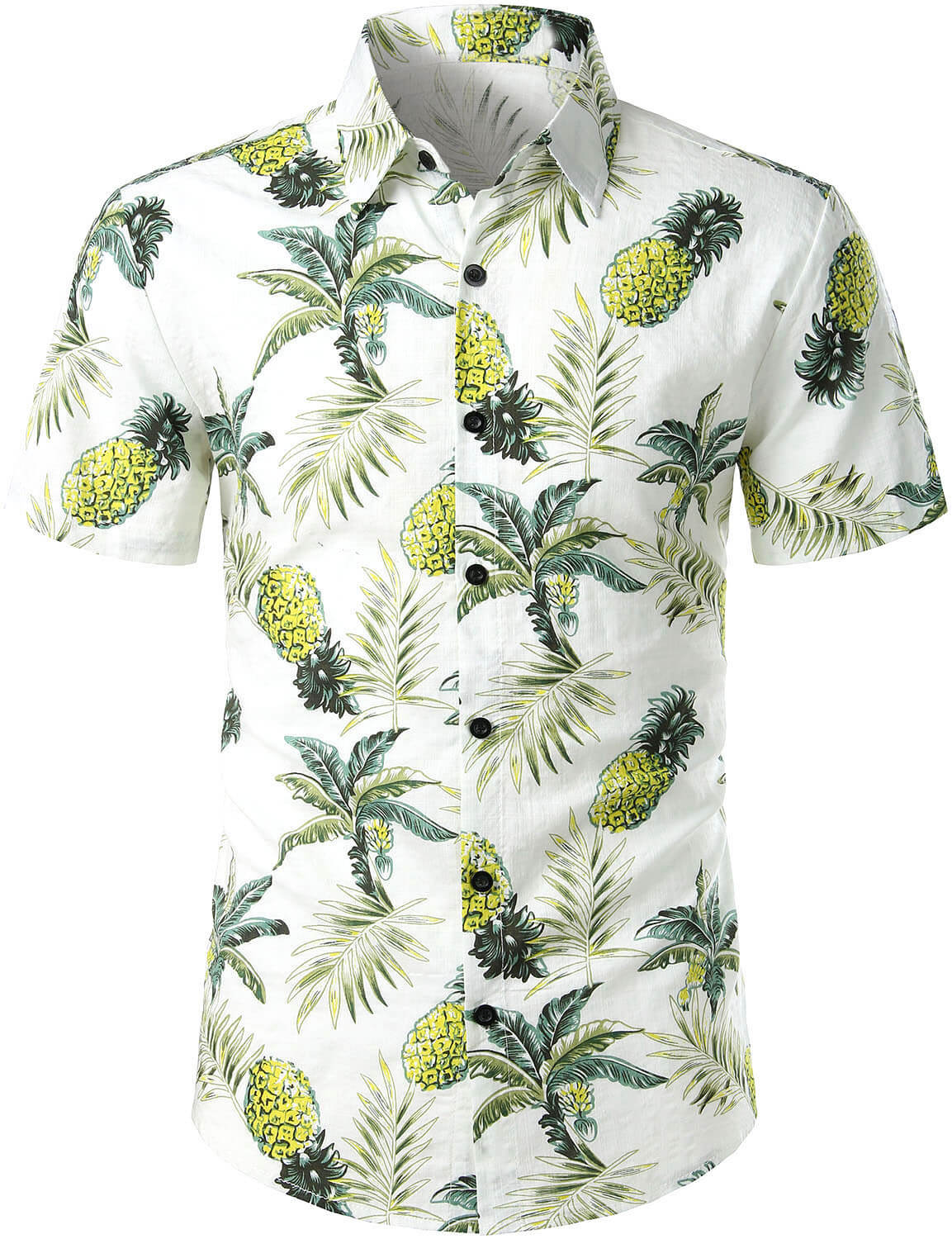 Men's Pineapple Floral Tropical Fruit Cotton Button Up Summer Beach Hawaiian Shirt