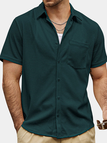 Men's Casual Waffle Summer Beach Short Sleeve Shirt