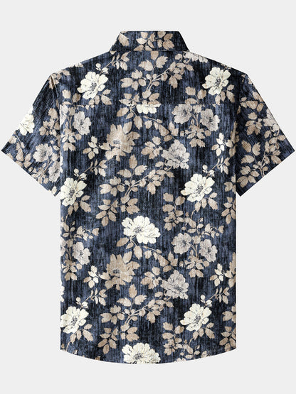 Men’s Vintage Floral Print Short Sleeve Button Up Breathable Cool Casual Shirt