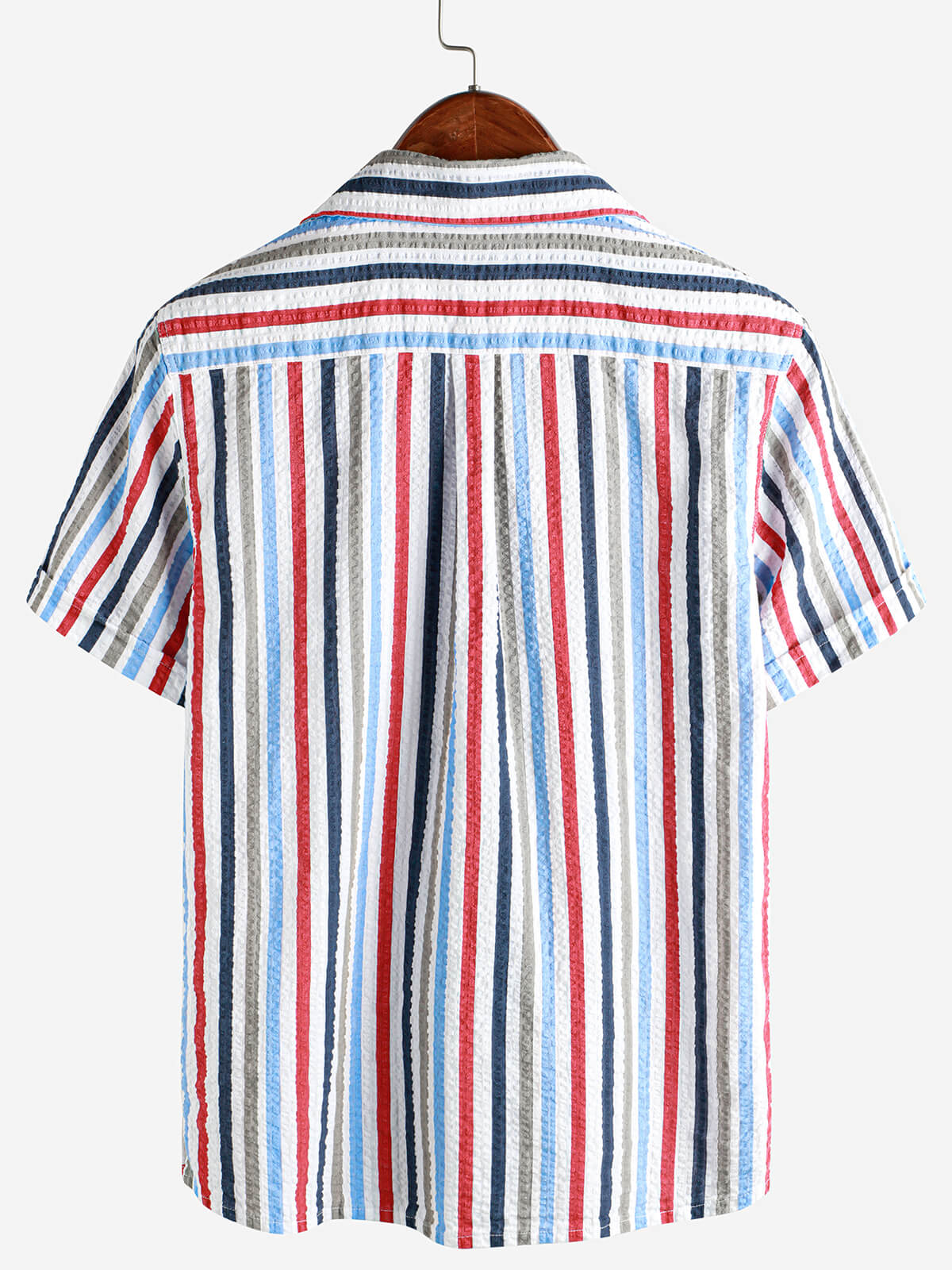 Men's Casual 100% Cotton Striped Pocket Hawaiian Holiday Button Up Short Sleeve Shirt