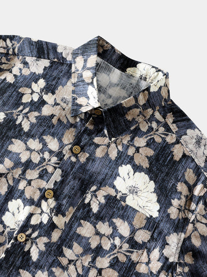 Men’s Vintage Floral Print Short Sleeve Button Up Breathable Cool Casual Shirt