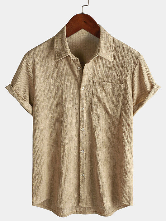Men's Summer Solid Color Pocket Casual Short Sleeve Shirt