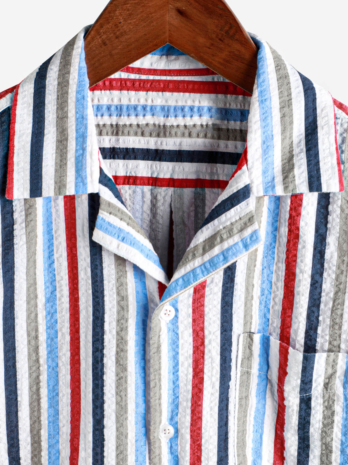 Men's Casual 100% Cotton Striped Pocket Hawaiian Holiday Button Up Short Sleeve Shirt