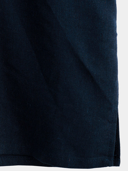 Men's Solid Color Stand Collar Half Button Pocket Front Shirt