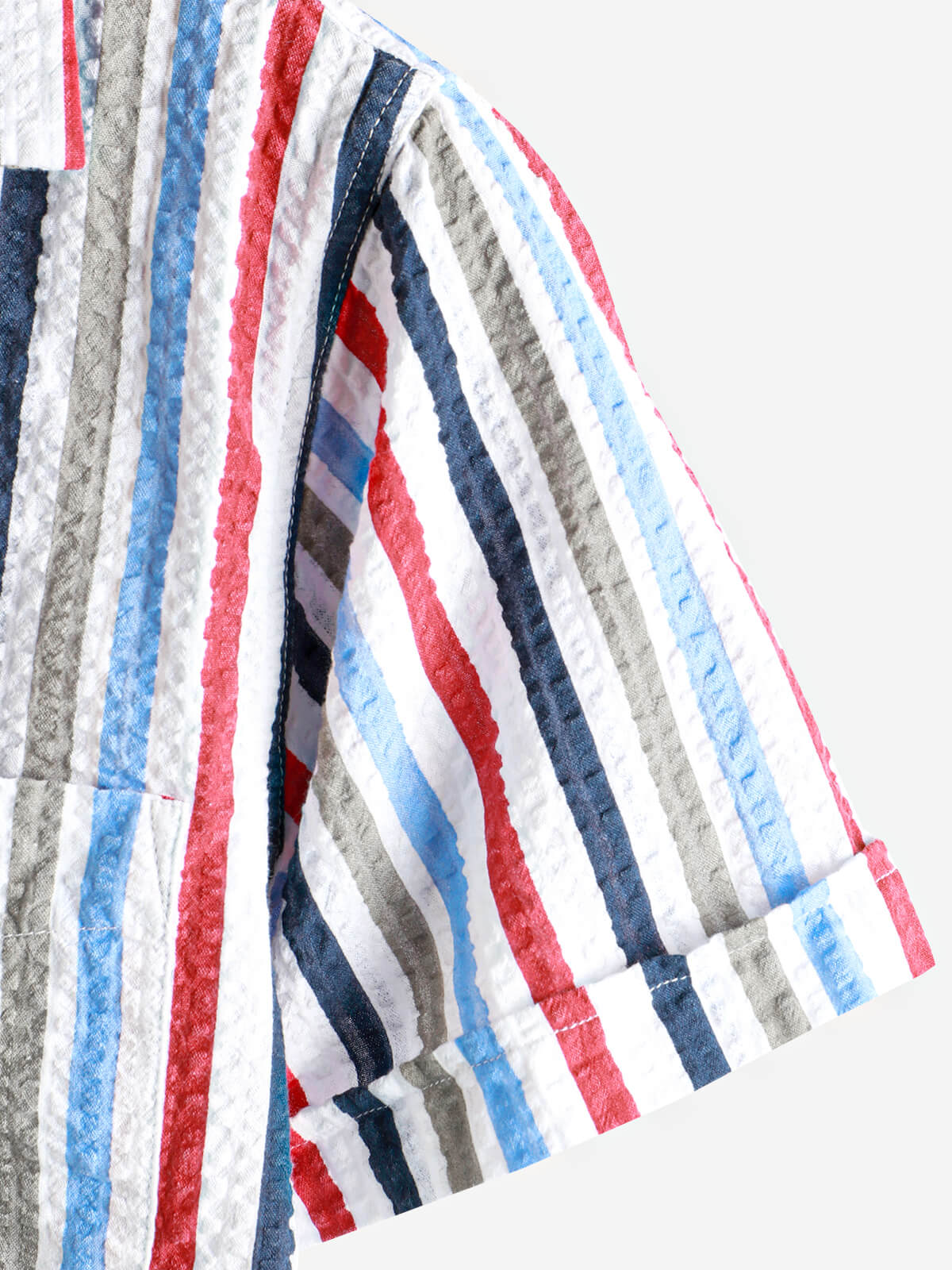 Men's Casual 100% Cotton Striped Pocket Hawaiian Holiday Button Up Short Sleeve Shirt