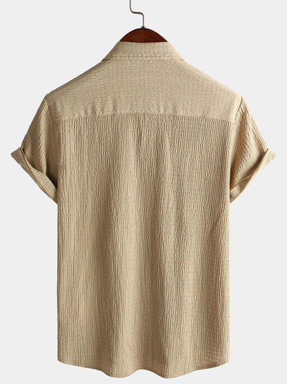 Men's Summer Solid Color Pocket Casual Short Sleeve Shirt