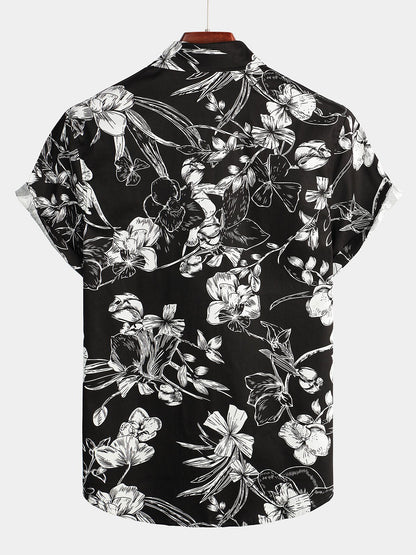 Men's Holiday Flower Print Short Sleeve Shirt