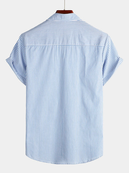 Men's Casual Striped Pocket Short Sleeve Shirt