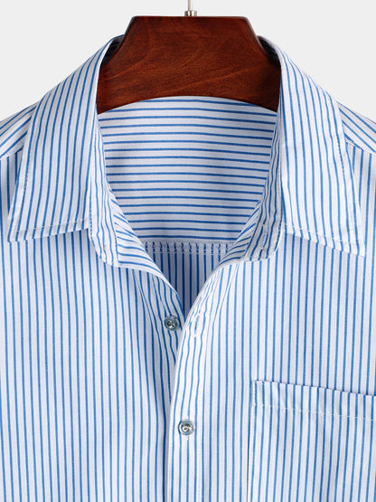 Men's Casual Striped Pocket Short Sleeve Shirt