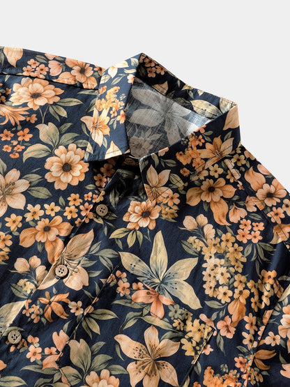 Men’s Floral Short Sleeve Button Down Breathable Cool Resort Summer Shirt