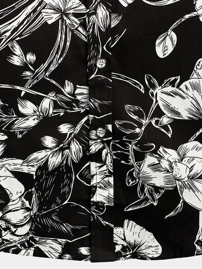 Men's Holiday Flower Print Short Sleeve Shirt
