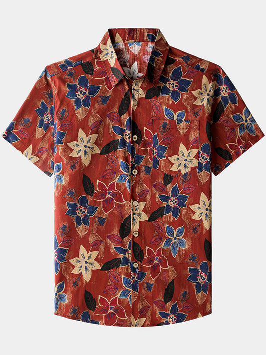 Men’s Classic Vintage Floral Short Sleeve Button Down Breathable Cool Shirt