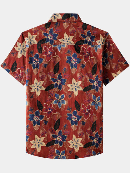 Men’s Classic Vintage Floral Short Sleeve Button Down Breathable Cool Shirt