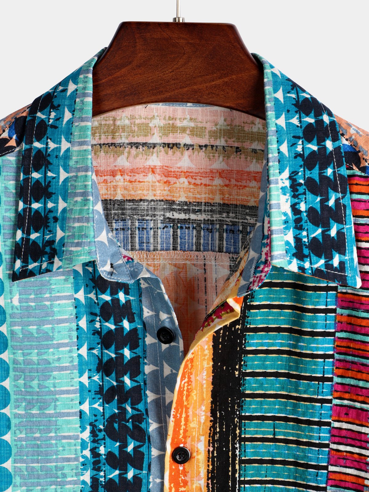 Men's Colorful Casual Striped Button Up Cotton Short Sleeve Shirt