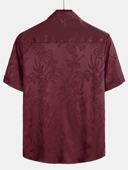 Men's Jacquard Flowers Button Up Pocket Floral Summer Cool Short Sleeve Tops Beach Vacation Shirt