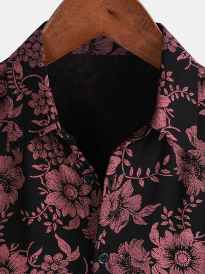 Men's Floral Print Vintage Flower Holiday Breathable Button Up Hawaiian Short Sleeve Shirt