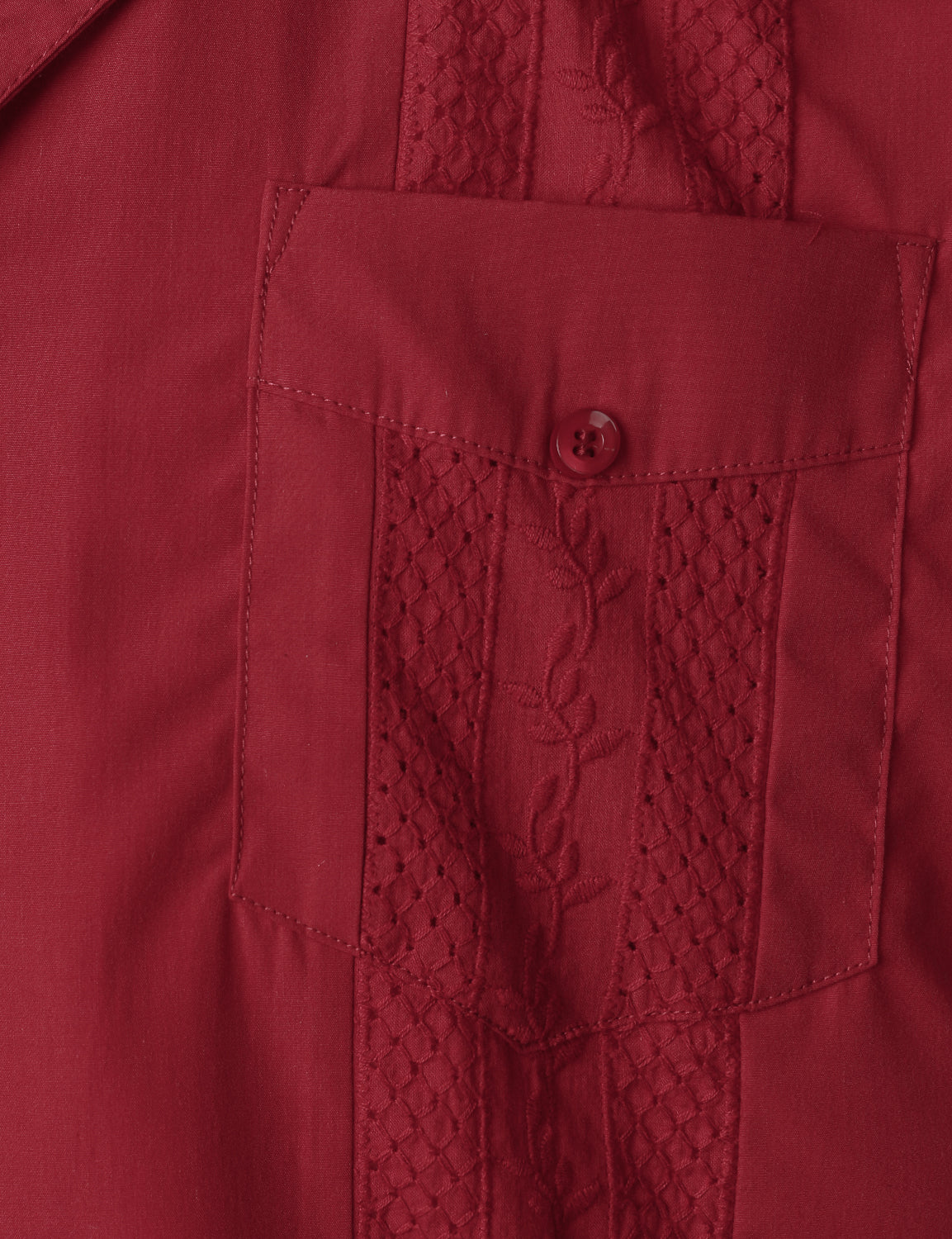 Men's Red Short Sleeve Pocket Cuban Guayabera Shirt