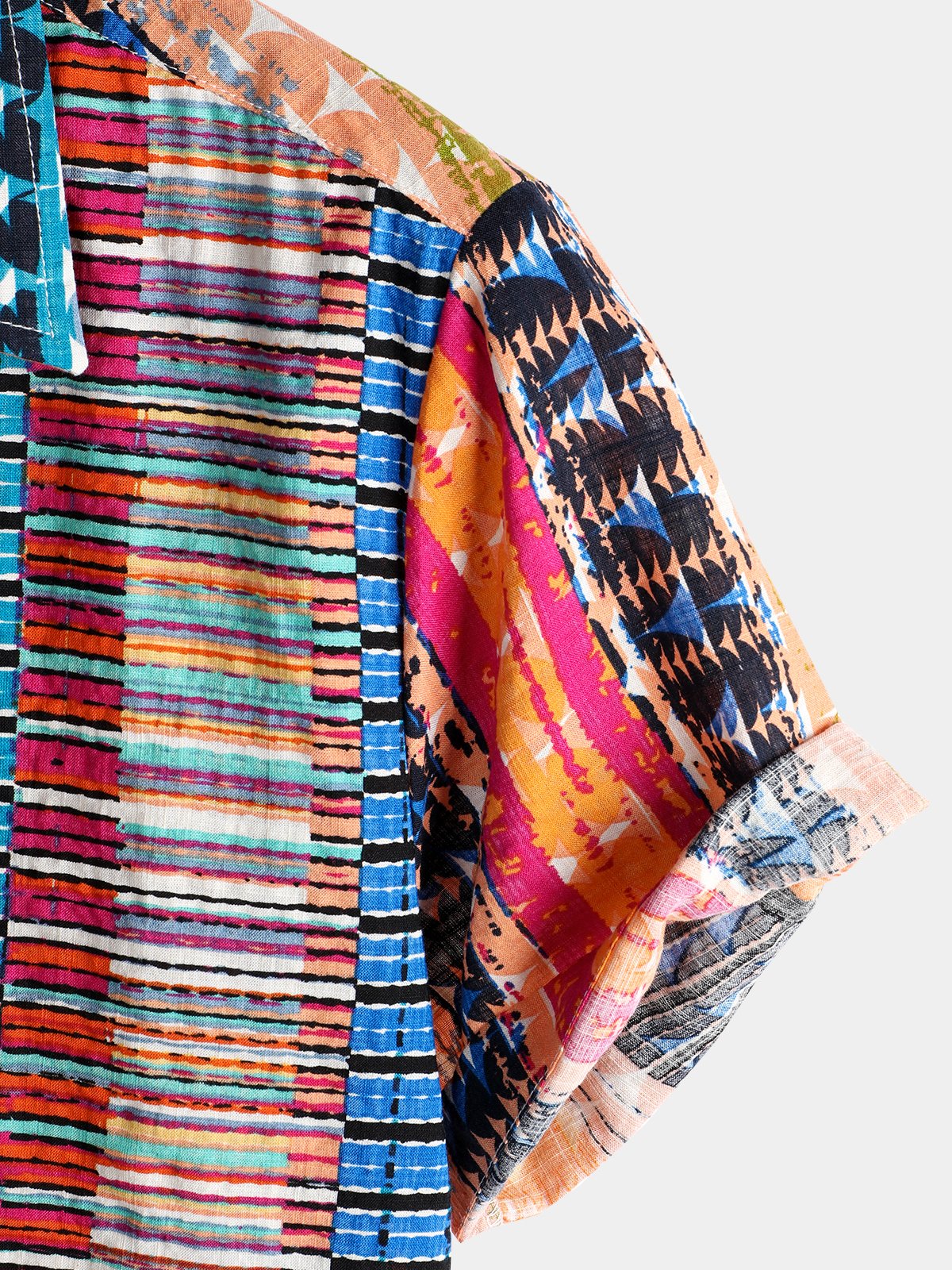 Men's Colorful Casual Striped Button Up Cotton Short Sleeve Shirt